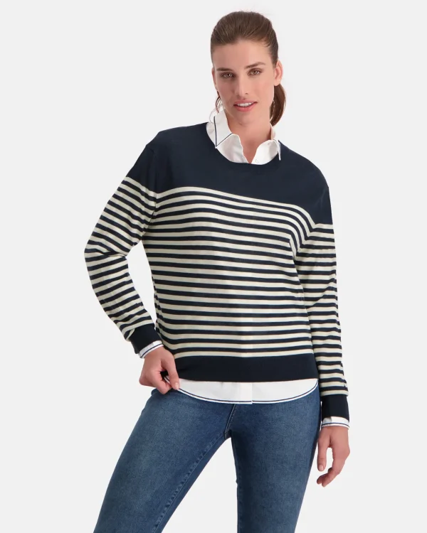 Truien En Sweaters-Gaastra Luxueuze 100% Merino Smerlada Gestreepte Blouse